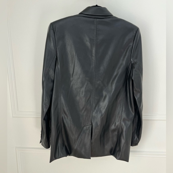 ZARA Black Faux Leather Single-Button Blazer - Picture 2 of 3